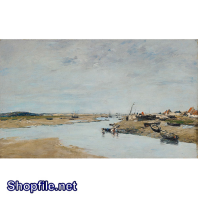 Tranh sơn dầu bờ sông và cá bơi